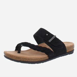 Earth Origins Onida Women's Slip-On Leather Thong Slide Adjustable Sandal Black